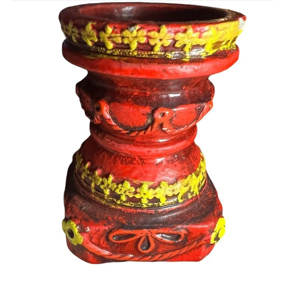 VTG Napco Pair Of Red Candle Pillar‎ Holders Christmas Decor Japan